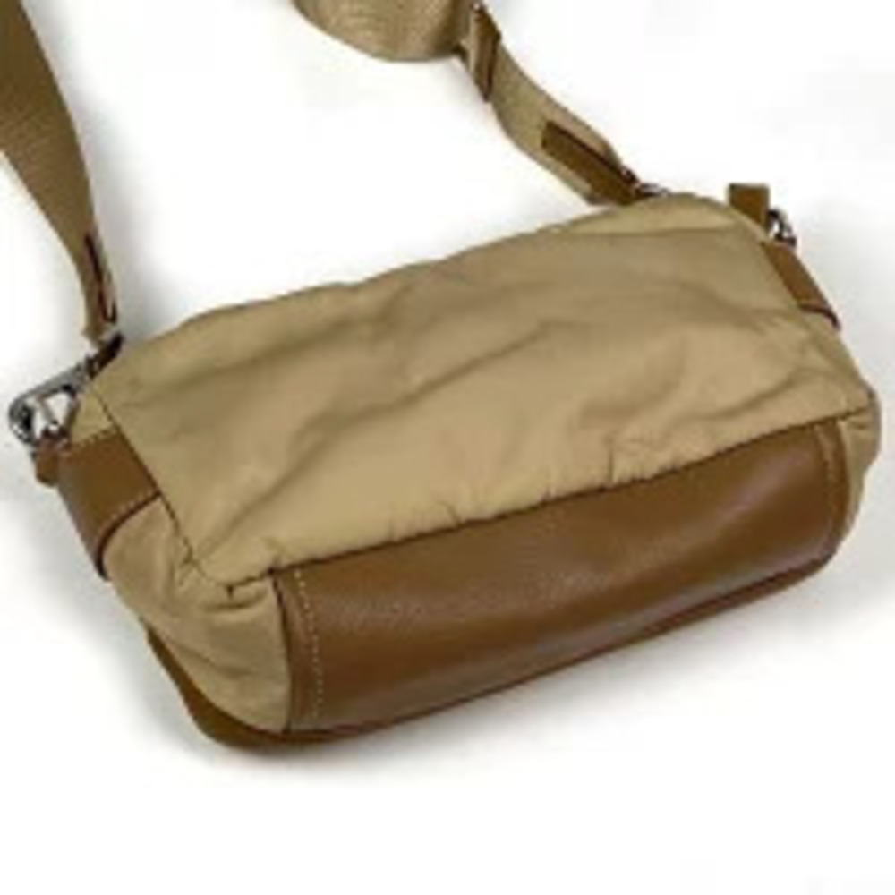 Prada Bag Plate Beige Crossbody Shoulder Tessuto Brown Tan Brown